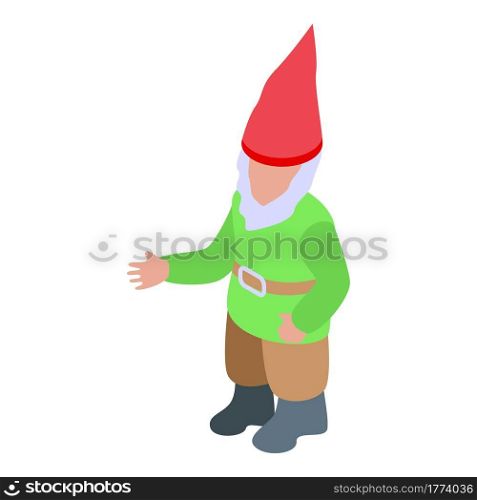 Gnome in green coat icon. Isometric of Gnome in green coat vector icon for web design isolated on white background. Gnome in green coat icon, isometric style