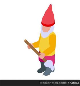 Gnome with broom icon. Isometric of Gnome with broom vector icon for web design isolated on white background. Gnome with broom icon, isometric style