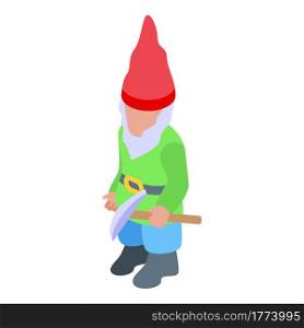 Gnome with pickaxe icon. Isometric of Gnome with pickaxe vector icon for web design isolated on white background. Gnome with pickaxe icon, isometric style