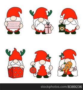 Gnomes Christmas Filled outline Clipart, Merry Christmas Gnomes Collections