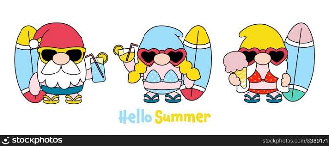 Gnomes surfboard summer, Filled clipart