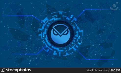 Gnosis GNO token symbol of the DeFi project in a digital circle with a cryptocurrency theme on a blue background. Cryptocurrency icon. Decentralized finance programs. Copy space. Vector EPS10.