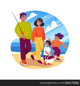 Go fishing isolated cartoon vector illustration. Family walking along the shore, holding fishing rod, dad and kids on vacation at the lake, going to catch fish, holiday activity vector cartoon.. Go fishing isolated cartoon vector illustration.