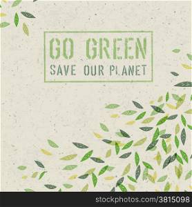 Go Green concept on recycled paper texture. Vector