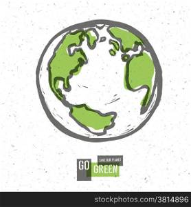 Go Green Concept Poster With Earth. Vector