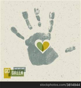 Go Green Concept Poster With Handprint Symbol