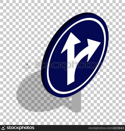 Go straight, turn right road sign isometric icon 3d on a transparent background vector illustration. Turn right road sign isometric icon