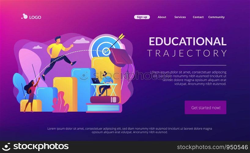 Goal achievement, career promotion, school graduation. Educational trajectory, educational capital strategy, determine your educational way concept. Website homepage landing web page template.. Educational trajectory concept landing page