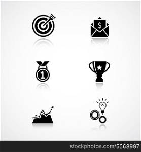 Goal achievement icons set of trophy medal and motivation isolated vector illustration