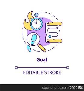 Goal concept icon. Escape room objective determination abstract idea thin line illustration. Gaming experience. Isolated outline drawing. Editable stroke. Arial, Myriad Pro-Bold fonts used. Goal concept icon