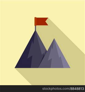 Goal flag on mountain icon flat vector. Career climb. Target success. Goal flag on mountain icon flat vector. Career climb