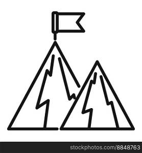 Goal flag on mountain icon outline vector. Career climb. Target success. Goal flag on mountain icon outline vector. Career climb