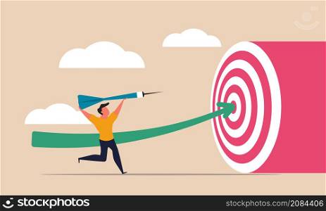 Goal target of the business and performance investment objective mission. Marketing green arrow high and opportunity for people strategy vision vector illustration concept. Smart corporate idea win