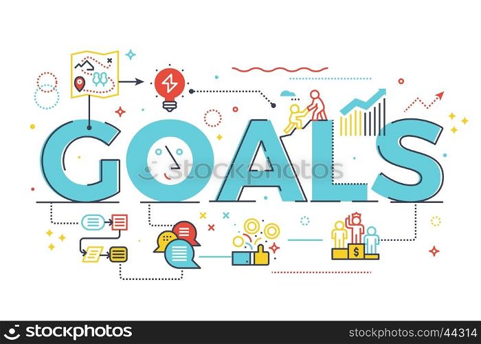 Goal word in business concept,lettering design illustration with line icons and ornaments in blue theme