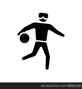 Goalball black glyph icon. Team sport for athletes with vision impairment. Competitive court game. Ball game activity. Disabled athletes. Silhouette symbol on white space. Vector isolated illustration. Goalball black glyph icon