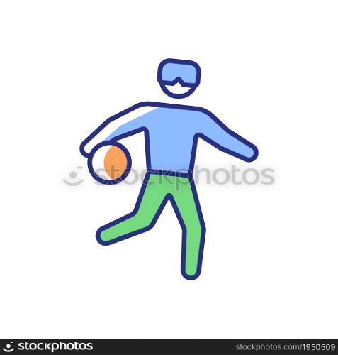 Goalball RGB color icon. Team sport for athletes with vision impairment. Competitive court game. Ball game activity. Disabled athletes. Isolated vector illustration. Simple filled line drawing. Goalball RGB color icon