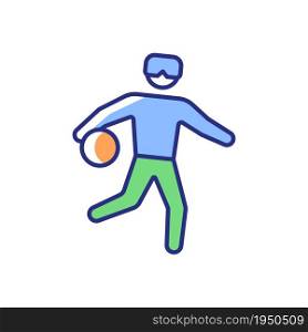 Goalball RGB color icon. Team sport for athletes with vision impairment. Competitive court game. Ball game activity. Disabled athletes. Isolated vector illustration. Simple filled line drawing. Goalball RGB color icon