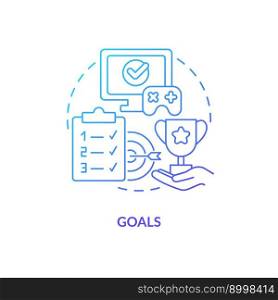 Goals blue gradient concept icon. Complete task for reward. Game mechanics in gamification abstract idea thin line illustration. Isolated outline drawing. Myriad Pro-Bold font used. Goals blue gradient concept icon