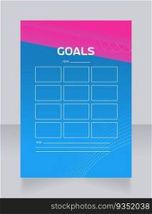Goals for year worksheet design template. Printable goal setting sheet. Editable time management s&le. Scheduling page for organizing personal tasks. Astro Space Regular, Saira Light fonts used. Goals for year worksheet design template