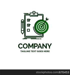 goals, report, analytics, target, achievement Flat Business Logo template. Creative Green Brand Name Design.