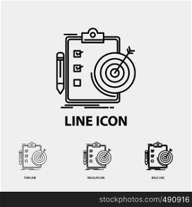 goals, report, analytics, target, achievement Icon in Thin, Regular and Bold Line Style. Vector illustration. Vector EPS10 Abstract Template background