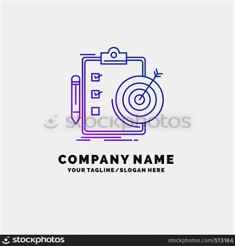 goals, report, analytics, target, achievement Purple Business Logo Template. Place for Tagline. Vector EPS10 Abstract Template background