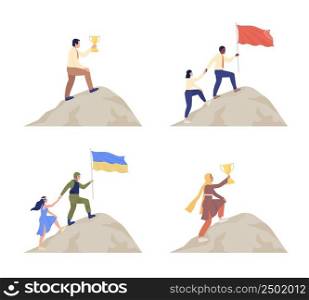 Goals setting and achievement semi flat color vector character set. Posing figures. Full body people on white. Simple cartoon style illustration collection for web graphic design and animation. Goals setting and achievement semi flat color vector character set