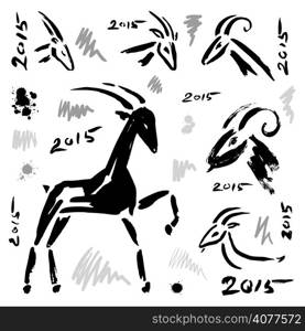 Goat 2015, New year Symbol set. Chinese Zodiac. Hand drawn Illustration.