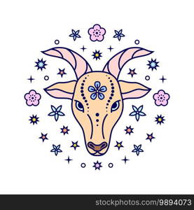 Goat Chinese zodiac sign in line art style on white background.. Goat Chinese zodiac sign