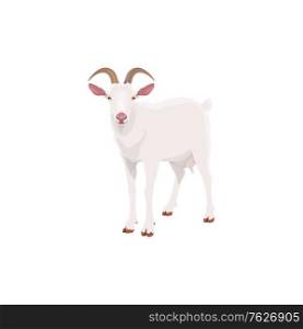 Goat, farm animal cattle icon, livestock and meat food product symbol. Cartoon isolated goat, butcher shop and farm market animal sign. Goat, farm animal cattle icon, livestock and meat