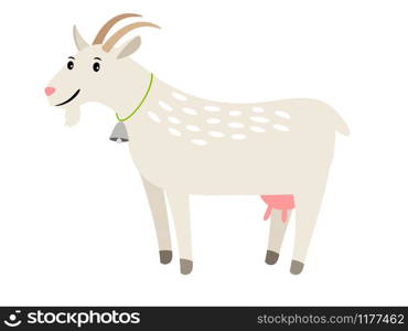 Goat. Happy white vector goat pet isolated on white background, farm smiling mascot. Goat. Happy white vector goat pet isolated on white, farm smiling mascot