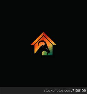 Goat House Logo Template Design. Mountain goat and House vector logo design.