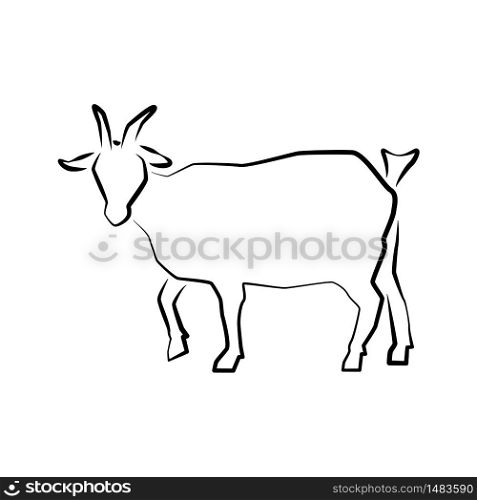 Goat icon. Outline vector illustration. Hand drawn style. Farm animals. Logo of Grazing goat full length isolated on white.. Logo icon of Grazing goat full length