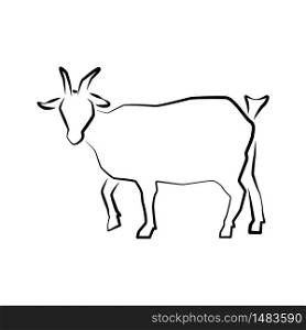 Goat icon. Outline vector illustration. Hand drawn style. Farm animals. Logo of Grazing goat full length isolated on white.. Logo icon of Grazing goat full length