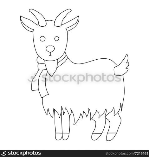 goat in a scarf. Blank outline for coloring book, printing and stamp, silicone mold, applique and creative design. flat style.