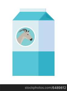 Goat Milk in Carton Paper Box Isolated on White.. Goat milk in carton paper box isolated on white. Milk product with goat on package. Logo design for dairy milk goods. Healthy beverage. Agriculture farming concept. Vector illustration in flat style