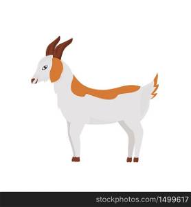 Goat with ginger spots flat color vector character. Cute pet with horn and hooves. Farmland mammal. Cattle grazing. Domestic animal isolated cartoon illustration for web graphic design and animation. Goat with ginger spots flat color vector character