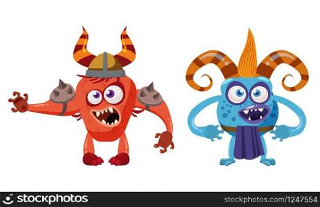 Goblin Troll and Devil cute funny fairytale character, emotions, cartoon style. Goblin Troll anf Devil cute funny fairytale character, emotions, cartoon style, for books, advertising, stickers, vector, illustration, banner, isolated