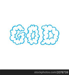 GOD. Cloud font. Flat isolated Christian vector illustration, biblical background.. GOD. Cloud font. Flat isolated Christian illustration
