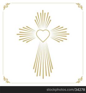 God is love. Cross with the heart shape. Design element in vector.