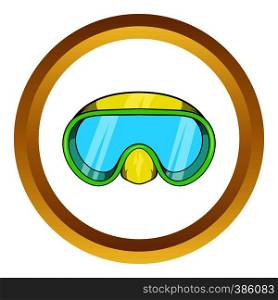 Goggles for diving vector icon in golden circle, cartoon style isolated on white background. Goggles for diving vector icon