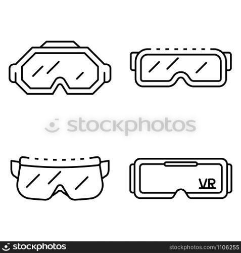Goggles icon set. Outline set of goggles vector icons for web design isolated on white background. Goggles icon set, outline style