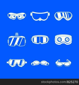 Goggles ski glass mask icons set. Simple illustration of 9 goggles ski glass mask vector icons for web. Goggles ski glass mask icons set, simple style