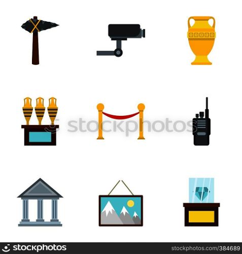 Going to museum icons set. Flat illustration of 9 going to museum vector icons for web. Going to museum icons set, flat style