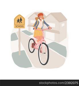 Going to school by bike isolated cartoon vector illustration Young teen with backpack riding bike, going to school independently, way to studies, daily routine, student life vector cartoon.. Going to school by bike isolated cartoon vector illustration