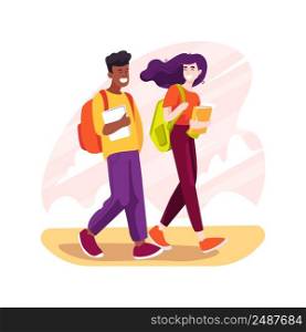 Going to school independently isolated cartoon vector illustration. Confident young teenager walking independently, crossing the street, wearing backpack, going to school alone vector cartoon.. Going to school independently isolated cartoon vector illustration.