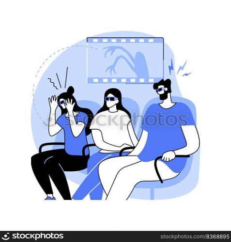 Going to the cinema isolated cartoon vector illustrations. Group of scared people watching horror movie, visit events with friends, recreation day, leisure time together vector cartoon.. Going to the cinema isolated cartoon vector illustrations.