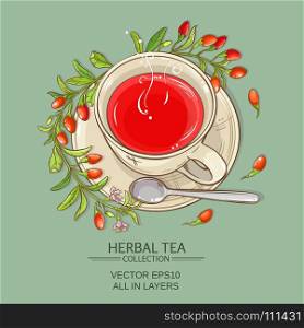 goji tea vector illustration. cup of goji berries tea on color background