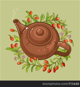 goji tea vector illustration. goji berries tea in teapot on color background