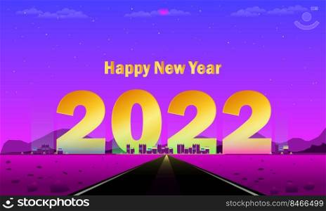 gold 2022 happy new paradise city neon lighting the sands land vector illustraion eps10